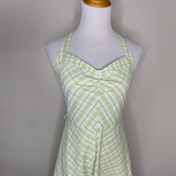 VintageY2k Lime Green Plaid Halter Dress Sz Small - Picture 3 of 16